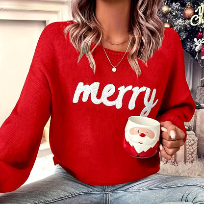 Women's Christmas Merry Letter Embroidered Turtleneck Sweater - Thick, Warm, and Stylish Casual Knit Pullover
