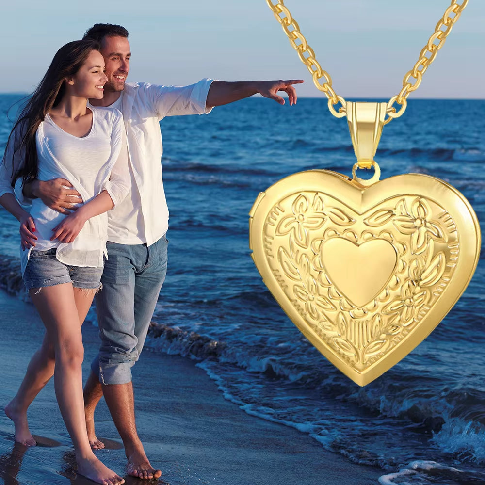 Romantic Heart Locket Pendants Female Gold Silver Color Stainless Steel Memorial Necklace for Women Jewelry Valentine Gift