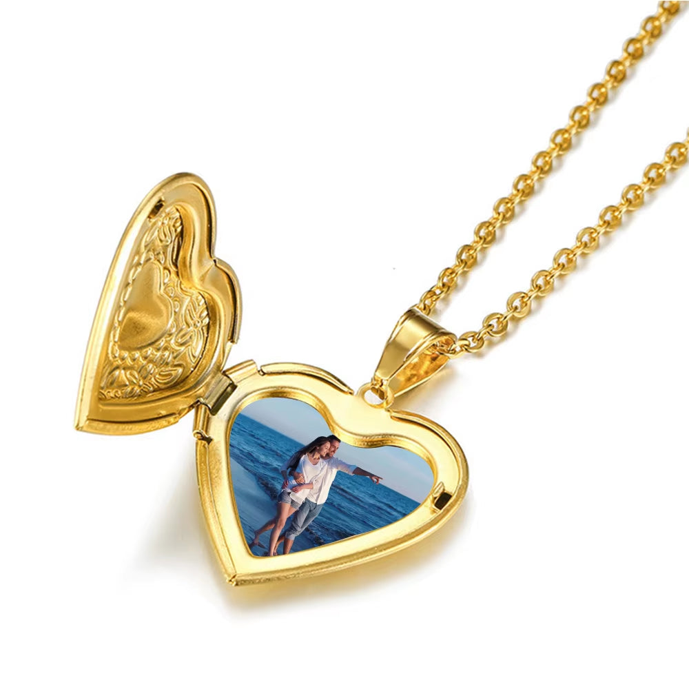 Romantic Heart Locket Pendants Female Gold Silver Color Stainless Steel Memorial Necklace for Women Jewelry Valentine Gift